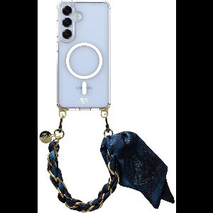 AVY Hoesje geschikt voor Samsung Galaxy S25 / S24 | Compatibel met MagSafe | Clear Case met Telefoonkoord 32CM | Polsband Obscura Blue