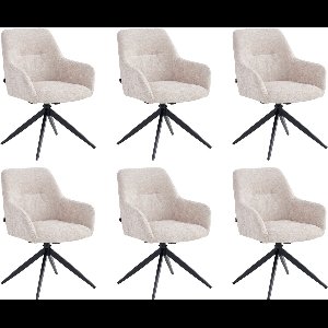 Colenis® - Barbara Eetkamerstoel - Set Van 6 - Beige - Chenille Stof - Industrieel - Design - Draaibaar - 180° - Met Return Memory Functie