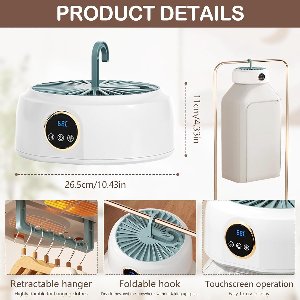 Draagbare Elektrische Droger Mini Opvouwbare Warmtepomp met UV Sterilisator 8 Uur Timer 360° Hetelucht Verstelbaar Grote Capaciteit Stil Energieklasse Reis Camper Thuis Slaapkamer