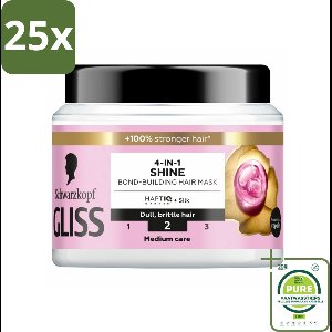 25 x Gliss - Haarmasker - 4in-1 Hair Mask - Voor Zijdezacht en Glanzend Haar - 400 ml - Grootverpakking - Haar Masker - Zijdezacht Haar - Glans Masker - Haarmasker Glans - Haarmasker Dof Haar