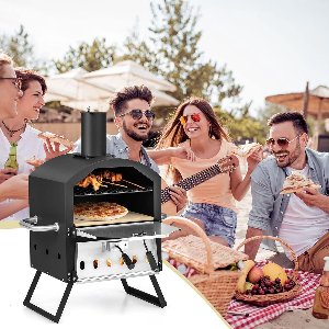 Draagbare Buiten Pizza Oven “PizzaPro 2” – RVS Pizzaoven voor 2 Pizza’s met Houten Pizzasteen, Pizzaschep, Opvouwbare Poten en Waterdichte Beschermhoes – Ideaal voor Camping, Picknick en Tuin – 54.6×30.5×71.1 cm – Zwart/Zilver – Medahome
