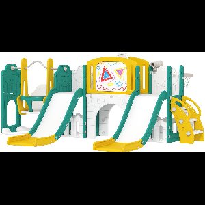 AIYAPLAY Schommel- en glijbaanset voor kinderen HDPE 250L x 150B x 94H cm Geel