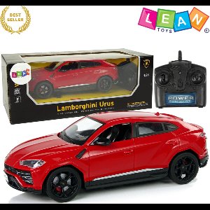 LEAN Toys Lamborghini Urus 1:24 Rode R/C Sportauto – Bestuurbare Auto - RC Auto - Realistisch Design met LED Koplampen, 2.4GHz Afstandsbediening, Miniatuur Auto op Batterijen voor Kinderen vanaf 3 Jaar – Ontwikkelt Motoriek – Met Ebook