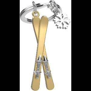 3D Sleutelhanger van Metaal - Skipaar en Vlok voor Wintersportliefhebbers - Goud