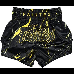 Fairtex Muay Thai Shorts - BS1947 Black Marble - zwart/goud S