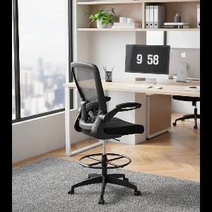 Ergonomische Hoge Bureaustoel met Opklapbare Armleuningen, Verstelbare Zithoogte en Voetensteun – Comfortabele Werkstoel voor Thuis en Kantoor Depauwwonen