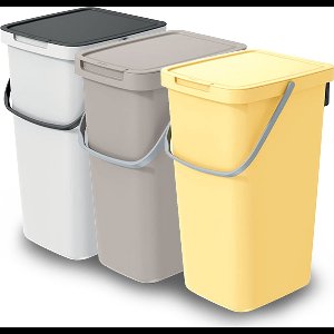 Keden GFT/rest afvalbakken set - 3x - 25L - beige/geel/wit - 26 x 29 x 48 cm - afval scheiden