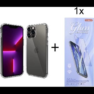 Backcover Geschikt voor: iPhone 14 Pro Anti Shock Silicone - Transparant + 1X Tempered Glass Screenprotector - ZT Accessoires