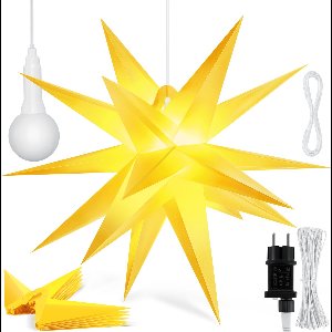 KESSER® LED Kerst Ster 3D, LED Verlichting met Timer, Kerstster Lampjes voor Binnen en Buiten, Kerstverlichting Advent Ster Verlichte Hangend, Warm Wit Licht - Geel / 60 cm, met Timer