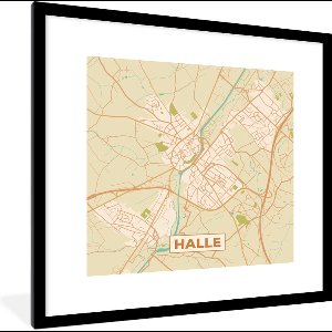 Fotolijst incl. Poster - Plattegrond - Stadskaart - Halle - Vintage - Kaart - 40x40 cm - Posterlijst
