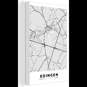 Canvas Schilderij België – Edingen – Stadskaart – Kaart – Zwart Wit – Plattegrond - 60x90 cm - Wanddecoratie