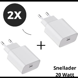 Duo Pack - 2 USB C Adapters - WiseQ USB-C Snellader - 20W Adapters (2 Stuks) - Geschikt voor iPhone 17, iPhone 16 & iPhone 15 - USB-C- Wit