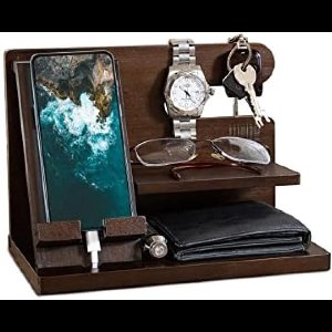 Houten Docking Station - Organizer voor Bureau, Nachtkastje of Entree - Sieradenhouder en Telefoonhouder - Perfect Cadeau voor Hem, Verjaardag, Kerst, Valentijn