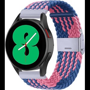 By Qubix - smartwatch bandje 20mm - Geschikt voor Garmin Forerunner 55 - 165 - 245 - 570 (42mm) - 645 - Braided nylon bandje - Blauw - roze - Geschikt voor garmin bandje