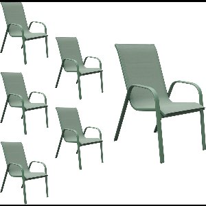 Set van 6 MARBELLA saliegroene textilene stoelen - saliegroen aluminium