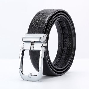 VEXON - Heren Riem - Inkortbaar - Verstelbaar - Leren riem - Automatische Gesp Zilver - Riem Zwart - 120 cm