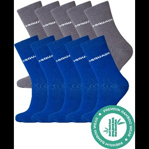 SQQUADD® Bamboe Sokken Dames en Heren - Unisex 10-pack - Maat 47-50 - Naadloos en Duurzaam - Tegen Zweetvoeten - Bamboo - Grijs/Blauw