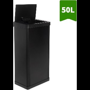 QLT Knockdown Push Prullenbak van 50 Liter - Deksel opent via Drukken - Fingerprint Proof - Modern en Duurzaam Design - 36x24,2x83 cm - Zwart