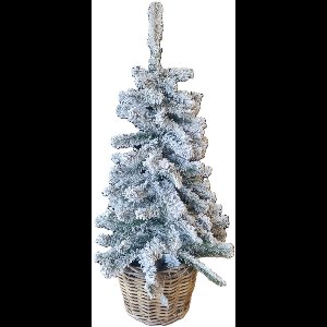 Kunst kerstboom - besneeuwd - H90 cm - in rotan mand - D27 x H20 cm - kunstboom - kunstboom - kerstdecoratie - kerstversiering