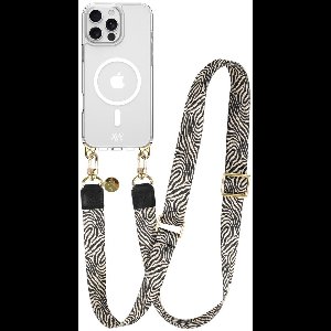 AVY Hoesje geschikt voor Apple iPhone 16 Pro Max | Compatibel met MagSafe | Clear Case met Telefoonkoord 130CM | Crossbody Serengeti Zebra