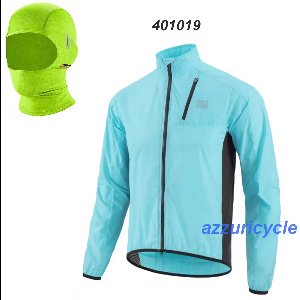 Racefiets regenjack L licht blauw + gratis wintermuts