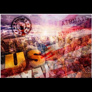 Fotobehangkoning - Behang - Vliesbehang - Fotobehang New York Ansichtkaart - patriotic theme - 300 x 210 cm