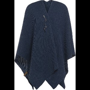 Knit Factory Jazz Gebreid Omslagvest - Dames Poncho - Wikkelvest - Gebreide donkerblauwe poncho - Gebreide mantel - Winter poncho - Dames cape - One Size - Jeans