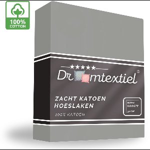 Droomtextiel Zacht Katoenen Hoeslaken Grijs 90x220 cm - Hoge Hoek - Perfecte Pasvorm - Heerlijk Zacht