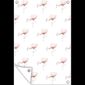 Tuinposter - Tuindoek - Tuinposters buiten - Flamingo - Pastel - Patroon - 80x120 cm - Tuin