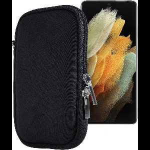 Cadorabo Universele neopreen beschermhoes geschikt voor mobiele telefoons, geschikt voor mobiele telefoons tot 5.5" (Zoll) in ZWART - Neopreen beschermhoes met polsband