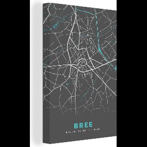 Canvas schilderij 120x180 cm - Wanddecoratie Plattegrond – Bree – Blauw – Stadskaart - Kaart - België - Muurdecoratie woonkamer - Slaapkamer decoratie - Kamer accessoires - Schilderijen