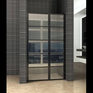 Saqu Industrial Black Douchedeur - Nisdeur met Vast Deel - 100x200 cm - Mat Zwart - Veiligheidsglas