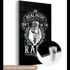 MuchoWow® Glasschilderij 120x180 cm - Schilderij acrylglas - Microfoon - Muziek - Retro - Quote - Foto op glas - Schilderijen