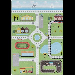 Vrolijk kinderkamer vloerkleed Play - Streets - groen - 140x200 cm
