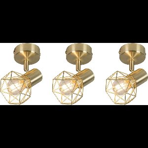 QAZQA mosh - Moderne Plafondspot | Spotje | Opbouwspot - 3 lichts - H 160 mm - Goud/messing - Woonkamer | Slaapkamer | Keuken