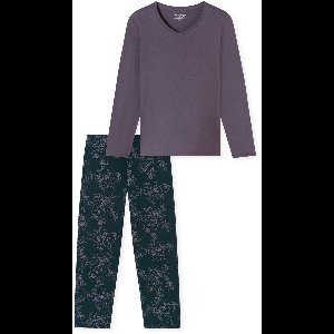 Uncover by Schiesser Lange pyjama voor dames van 100% katoen - Uncover by SCHIESSER Dames Pyjamaset - pruim