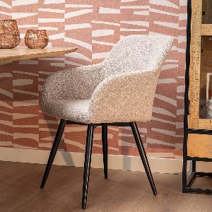 Eetkamerstoel Amiens Zand Bouclé stof met zwart onderstel Mahom