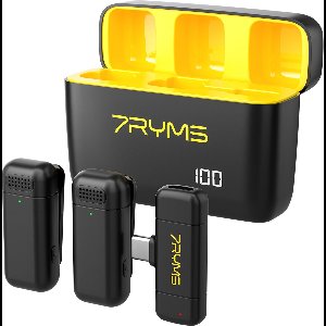 7RYMS Rimo S1(UC) Draadloze smartphone Microfoon USB-C - 2.4G Dual-channel - Geschikt voor o.a. iPhone 15, 16, Samsung en apparaten met USB-C - Met oplaadbare case tot 16 uur opnemen - Zwart/Geel