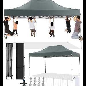 Partytent 3x4,5m Waterdicht – NoaHome Luxe Pop-up Paviljoen Zonder Zijwanden – Stabiel, Winterbestendig, UV50+ Zonwering, Opvouwbaar Tuinpaviljoen met Draagtas – Grijs