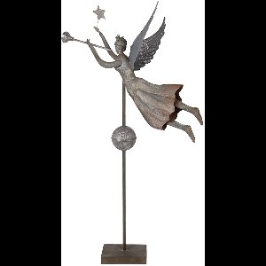 Clayre & Eef Kerstdecoratie Beeld Engel 93x30x135 cm Grijs Metaal