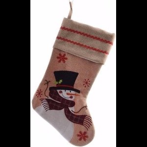 Decoris kerst sok met sneeuwpop - bruin - jute - H45 cm - kerstversiering - kerstdecoratie