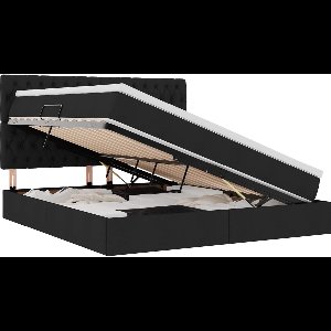 vidaXL - Opslag - bed - met - matras - met - matras - Zwart - 160 - x - 200 - cm - Polyester