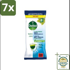 7 x Dettol - Multi-Reinigingsdoekjes - Desinfecterend - Zonder Bleek & Geurstoffen - Biologisch Afbreekbaar - 80 Doekjes - Grootverpakking - Dettol Multi-Reinigingsdoekjes - Hygiëne - Reinigingsdoek - Keukenvet Verwijderen - Zeepresten Verwijderen