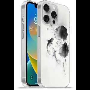 Telefoonhoesje Geschikt voor Apple Iphone 16 Pro hoesje - Lotusbloemen - Vissen - Bladeren - Zwart - Siliconen Telefoonhoesje Telefoonhoesje