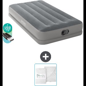 Intex Luchtbed - 1-Persoons - 99 x 191 x 30 cm - Grijs - Inclusief pomp en Hoeslaken