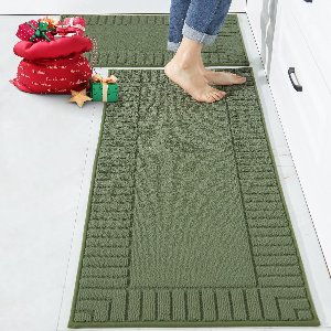 Unyqoos ® Antislip Wasbare Keukenloper Set, Absorberende Matten voor Vloerbescherming, 2 Stuks in Groen