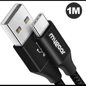 MyGear - USB-C Data- en Laadkabel - Fast & Quick Charge Oplaadkabel - 2.4A Snellader Kabel - Oplaadsnoer Telefoon - Laptop - Samsung Galaxy & Note - OnePlus - Sony - Gevlochten Nylon - Zwart - 1 Meter