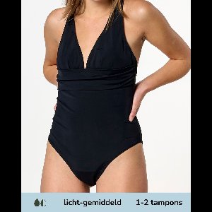 Moodies menstruatie & incontinentie zwemkleding - Badpak- licht-gemiddeld kruisje - Zwart - maat M