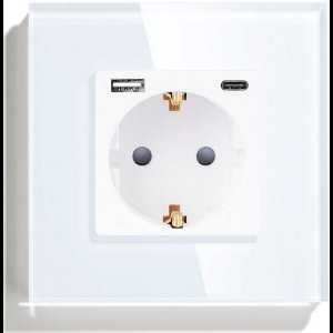 SmartinHuis - Enkelvoudig stopcontact - Wit - USB A+C Fast Charger (20W) - Kristalglas