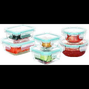 Glazen Bewaardozen Set van 12, Glazen Vershoudbakjes voor Voedsel (6 Deksels en 6 Bakjes), Luchtdichte Lunchboxen, Lekvrije en BPA-vrije Opbergpotten, Magnetronbestendige Maaltijd Voorbereiding Dozen, Opbergdoos